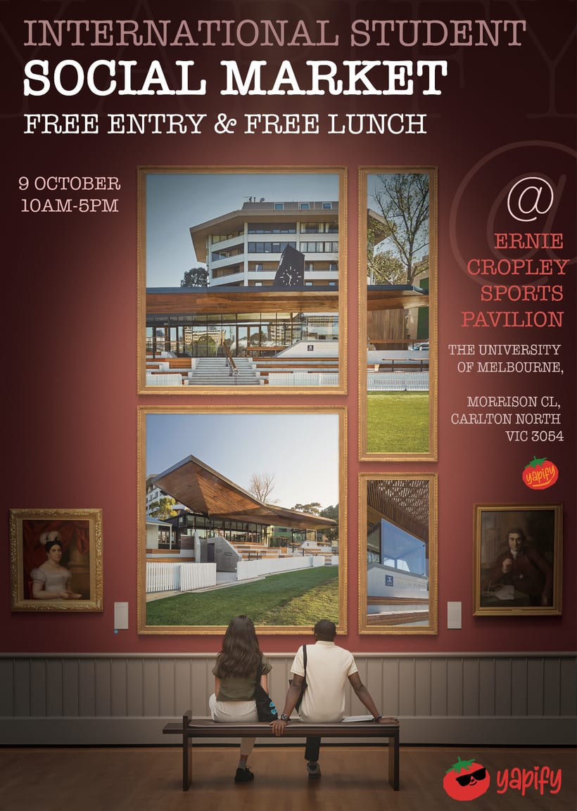 Poster for the Yapify International Student Social Market, Friday 9 October 2026: free entry and free lunch